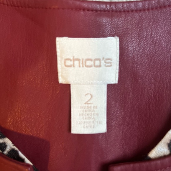 Chico’s deep red collarless faux leather jacket, size 2 (12-14) - Picture 2 of 6